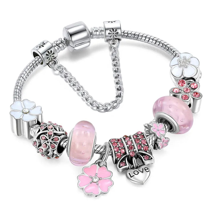 925 Sterling silver bracelet with flower charms | Elegant women's jewelry gift