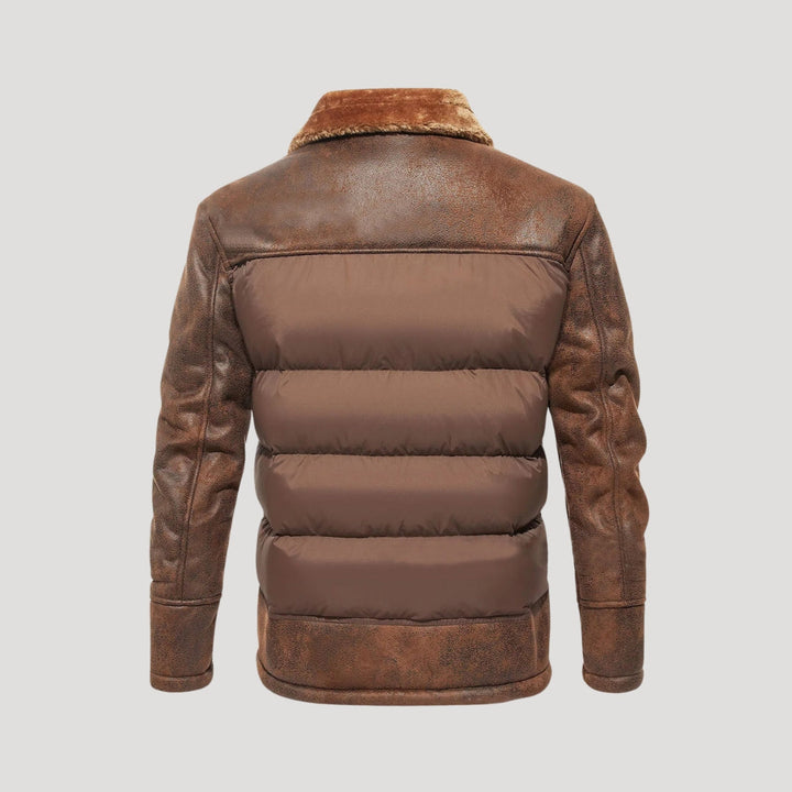 Vadderad kurtka zimowa dla mężczyzn z podszewką z polaru | Ciepła kurtka z detalami ze sztucznej skóry