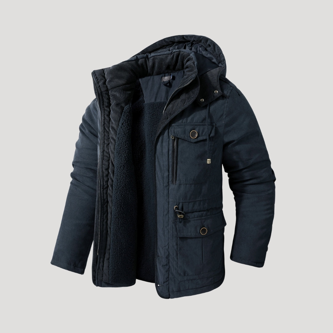 Pikowana zimowa parka męska z kapturem | Ciepła i odporna na warunki atmosferyczne kurtka zimowa