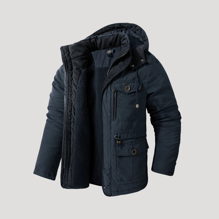 Pikowana zimowa parka męska z kapturem | Ciepła i odporna na warunki atmosferyczne kurtka zimowa