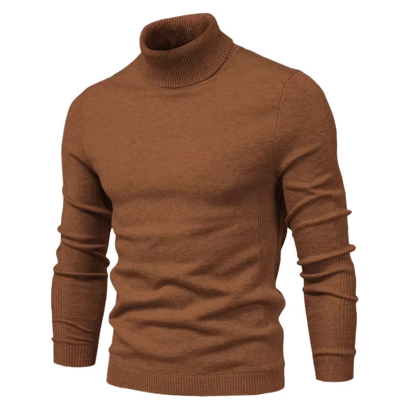 Brun rullekrave sweater til mænd, strikket design, langærmet, stilfuld og varm. Perfekt til efterår og vintermode. Komfortabel pasform.
