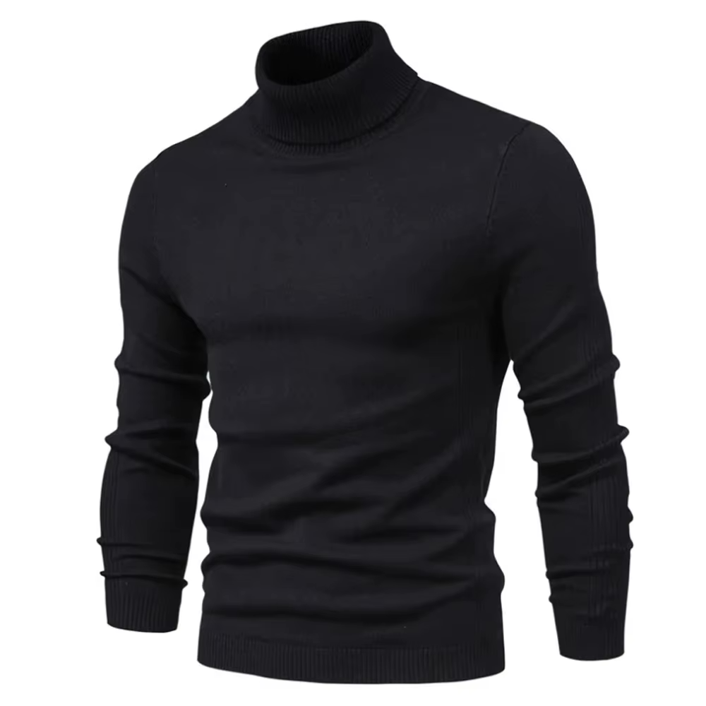 Sort rullekrave sweater til mænd, langærmet, strikket design, stilfuld og varm, perfekt til vintermode og casual brug.