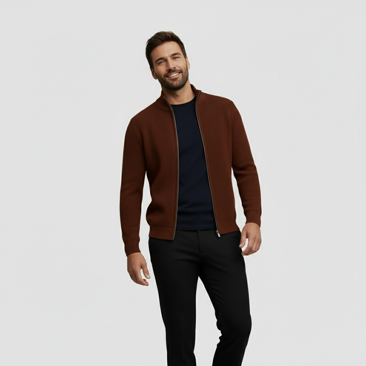 Kamizelka męska z dzianiny z zamkiem błyskawicznym | Wszechstronna elegancja kontrastujący kołnierz komfort