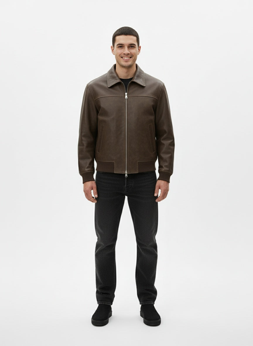 Męska kurtka skórzana klasyczna | nowoczesny smukły krój jesień