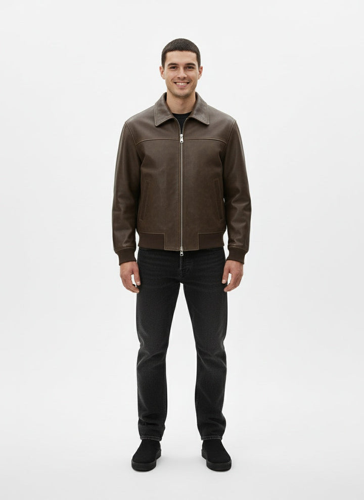 Męska kurtka skórzana klasyczna | nowoczesny smukły krój jesień