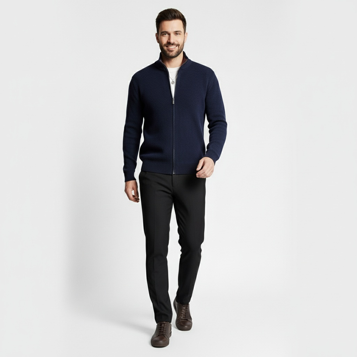 Kamizelka męska z dzianiny z zamkiem błyskawicznym | Wszechstronna elegancja kontrastujący kołnierz komfort