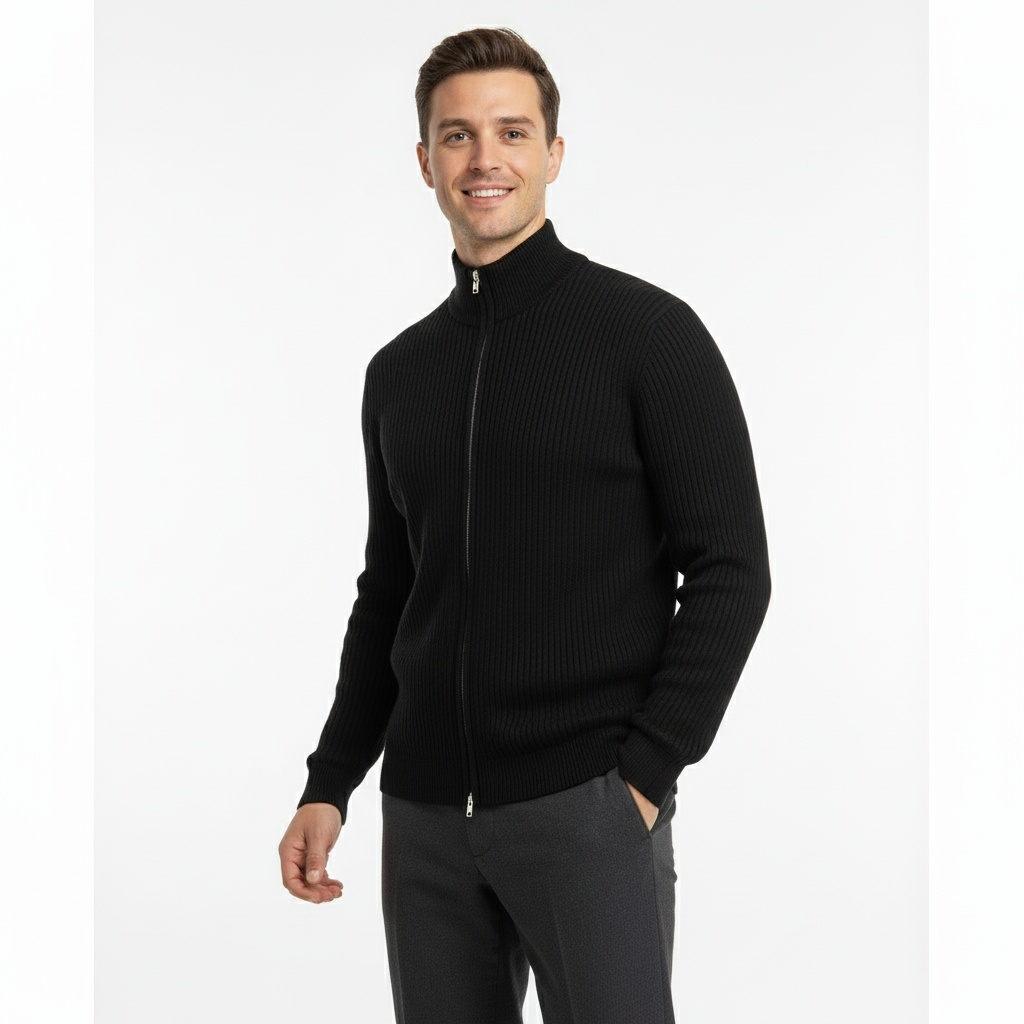 Kamizelka męska z dzianiny z zamkiem błyskawicznym | Wszechstronna elegancja kontrastujący kołnierz komfort