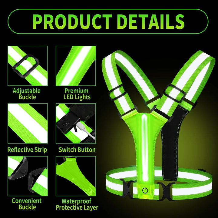 Chaleco LED unisex para correr - alta visibilidad, tiras reflectantes, recargable, ajustable