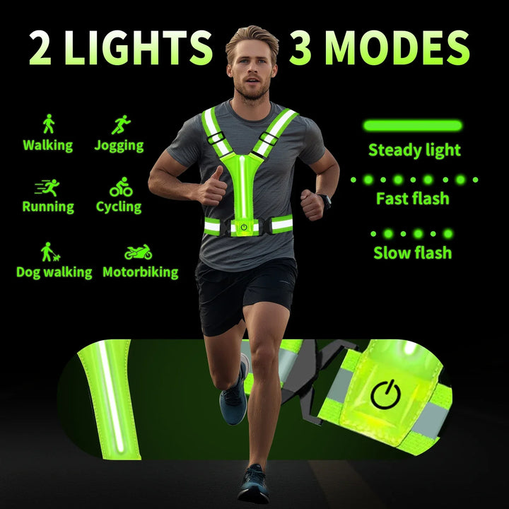 Chaleco LED unisex para correr - alta visibilidad, tiras reflectantes, recargable, ajustable