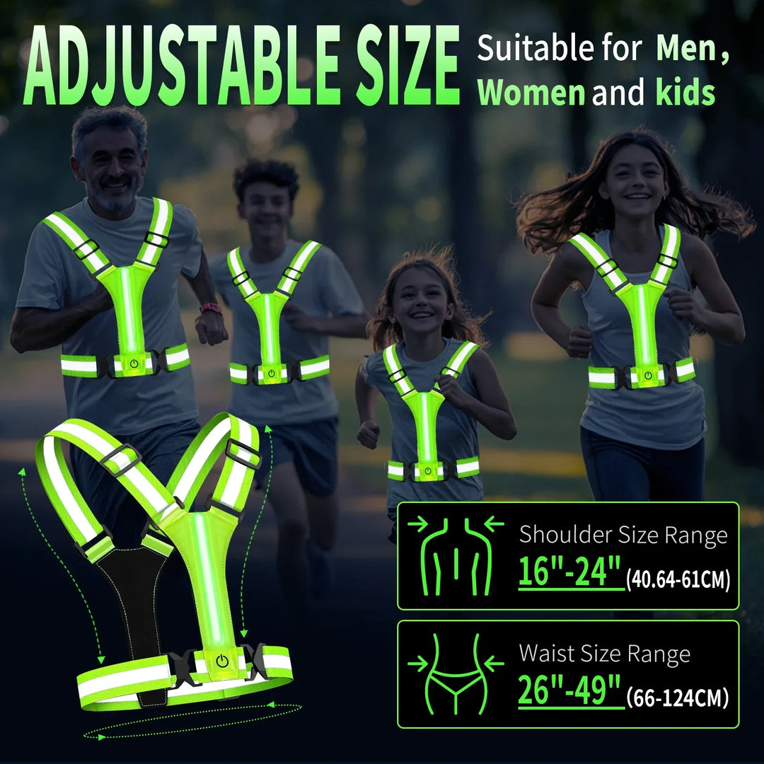 Chaleco LED unisex para correr - alta visibilidad, tiras reflectantes, recargable, ajustable
