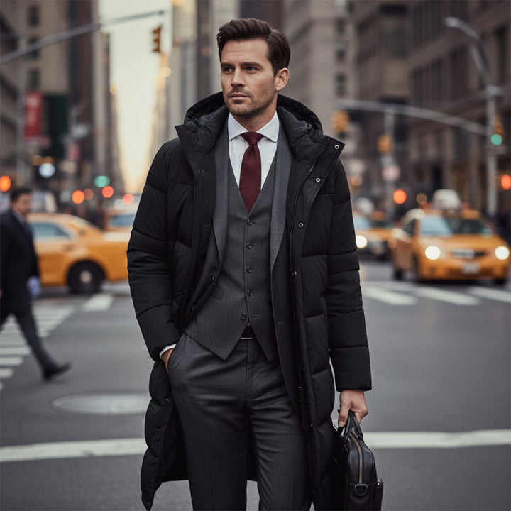 Kurtka puchowa zimowa męska długa | Kaptur izolowany ciepły