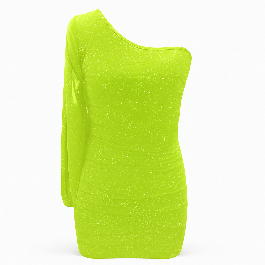 Light Green Mini Asymmetric Fringed Dress Sequins & Long Sleeves