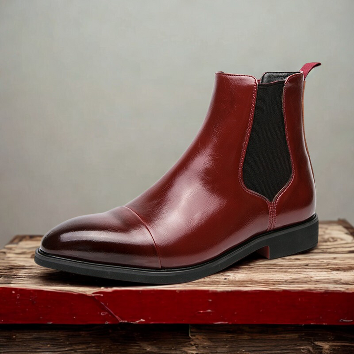 Botines Chelsea para hombres en cuero liso | Punta puntiaguda y tiras elásticas en el lateral