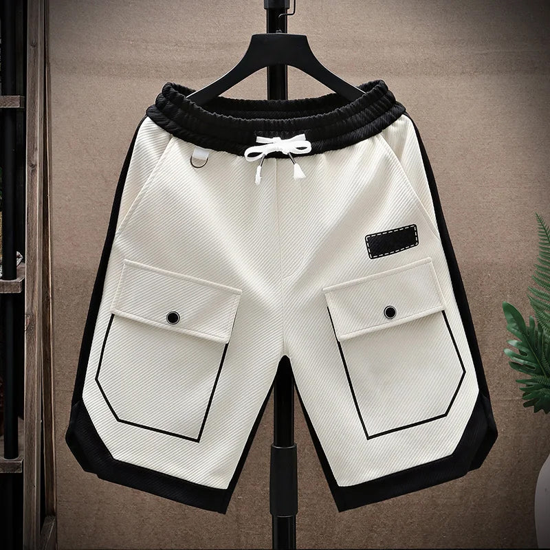 Pantaloncini Cargo Sciolti da Uomo - Pannelli a Contrasto e Coulisse in Vita