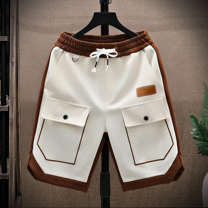 Pantaloncini Cargo Sciolti da Uomo - Pannelli a Contrasto e Coulisse in Vita