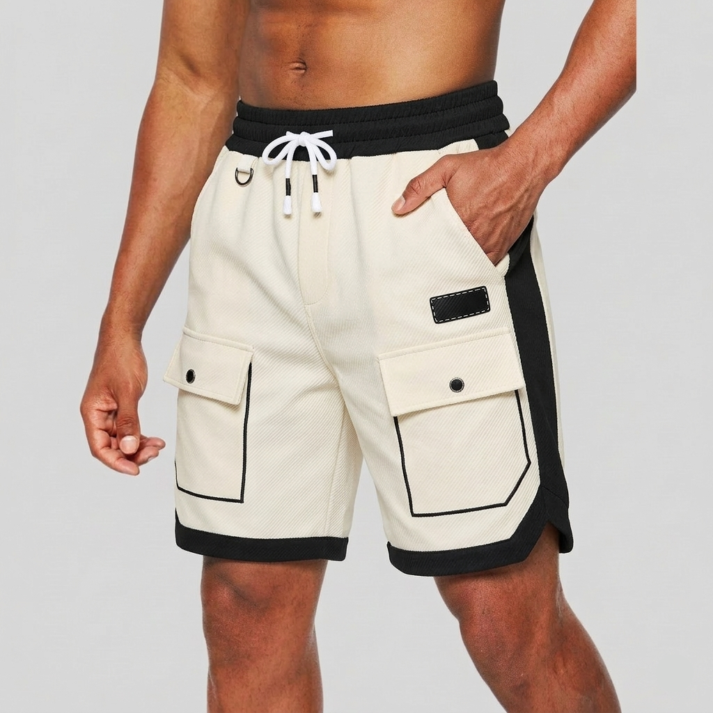 Pantaloncini Cargo Sciolti da Uomo - Pannelli a Contrasto e Coulisse in Vita