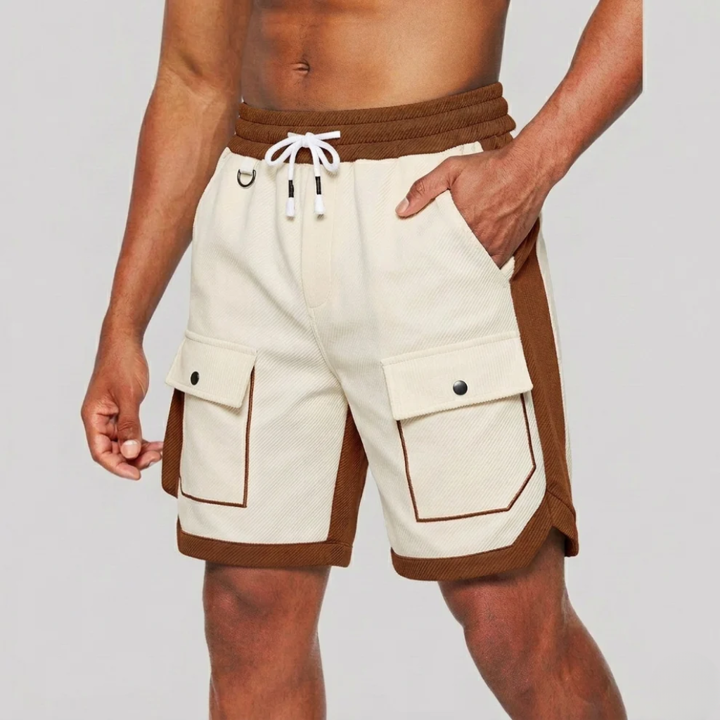 Pantaloncini Cargo Sciolti da Uomo - Pannelli a Contrasto e Coulisse in Vita