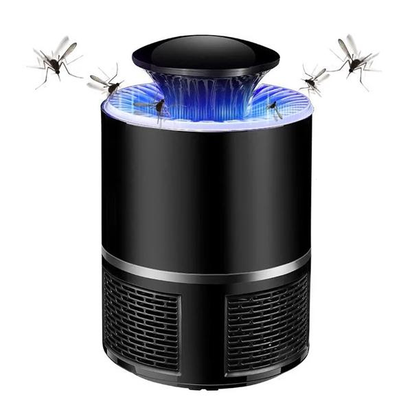 Sort elektrisk myggefanger med UV-lys, der tiltrækker og fanger myg. Effektiv insektdræber til indendørs brug. Innovativ og støjsvag design.