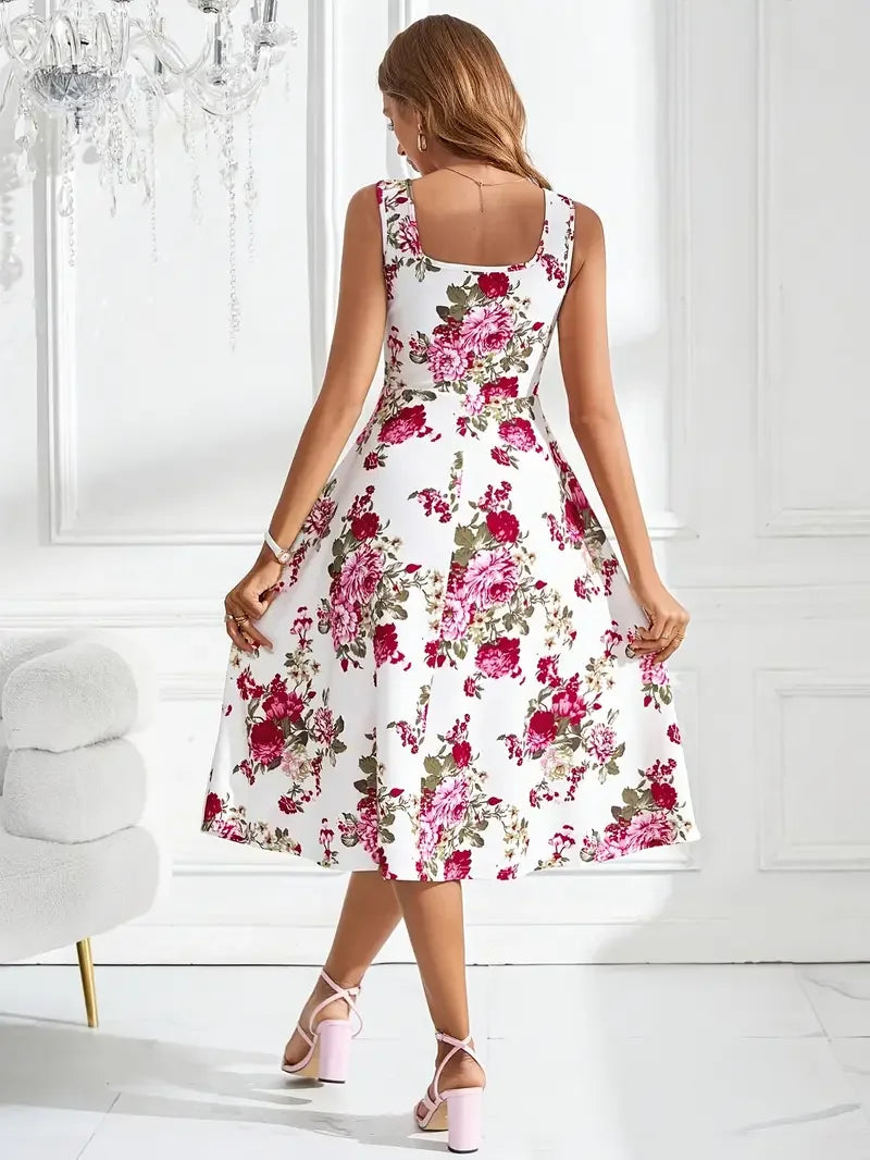Robe midi élégante à imprimé floral et coupe flatteuse