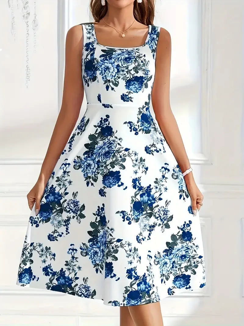 Robe midi élégante à imprimé floral et coupe flatteuse