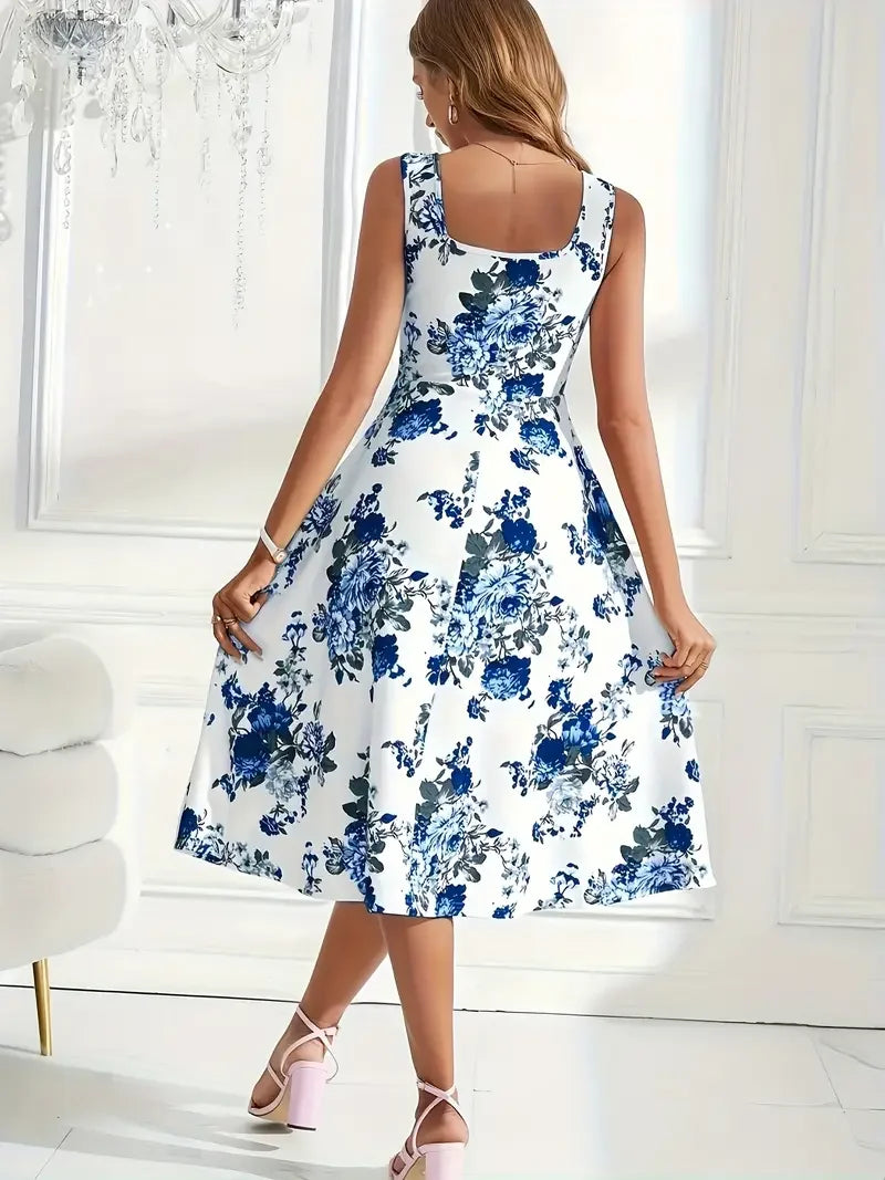 Robe midi élégante à imprimé floral et coupe flatteuse
