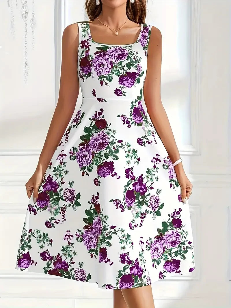 Robe midi élégante à imprimé floral et coupe flatteuse