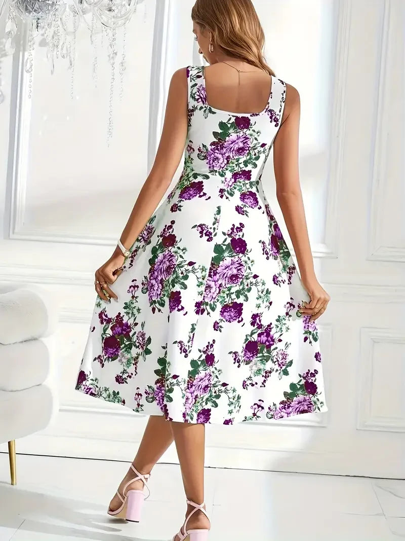 Robe midi élégante à imprimé floral et coupe flatteuse