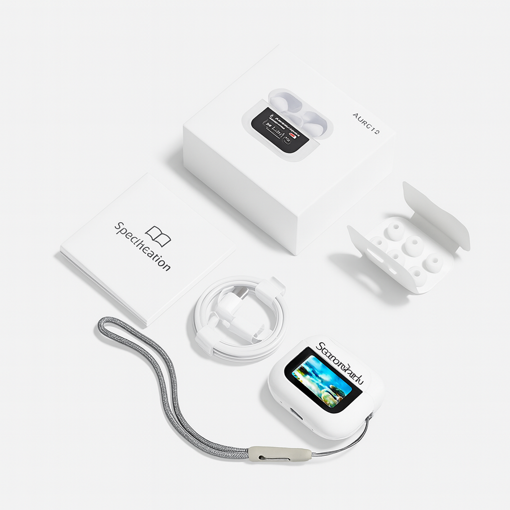 White Pro AirPods with touchscreen