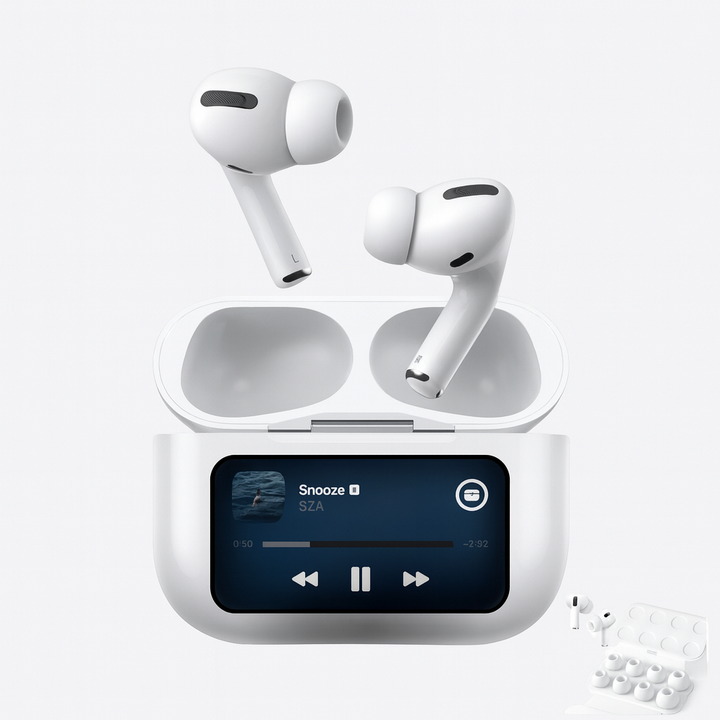 White Pro AirPods with touchscreen