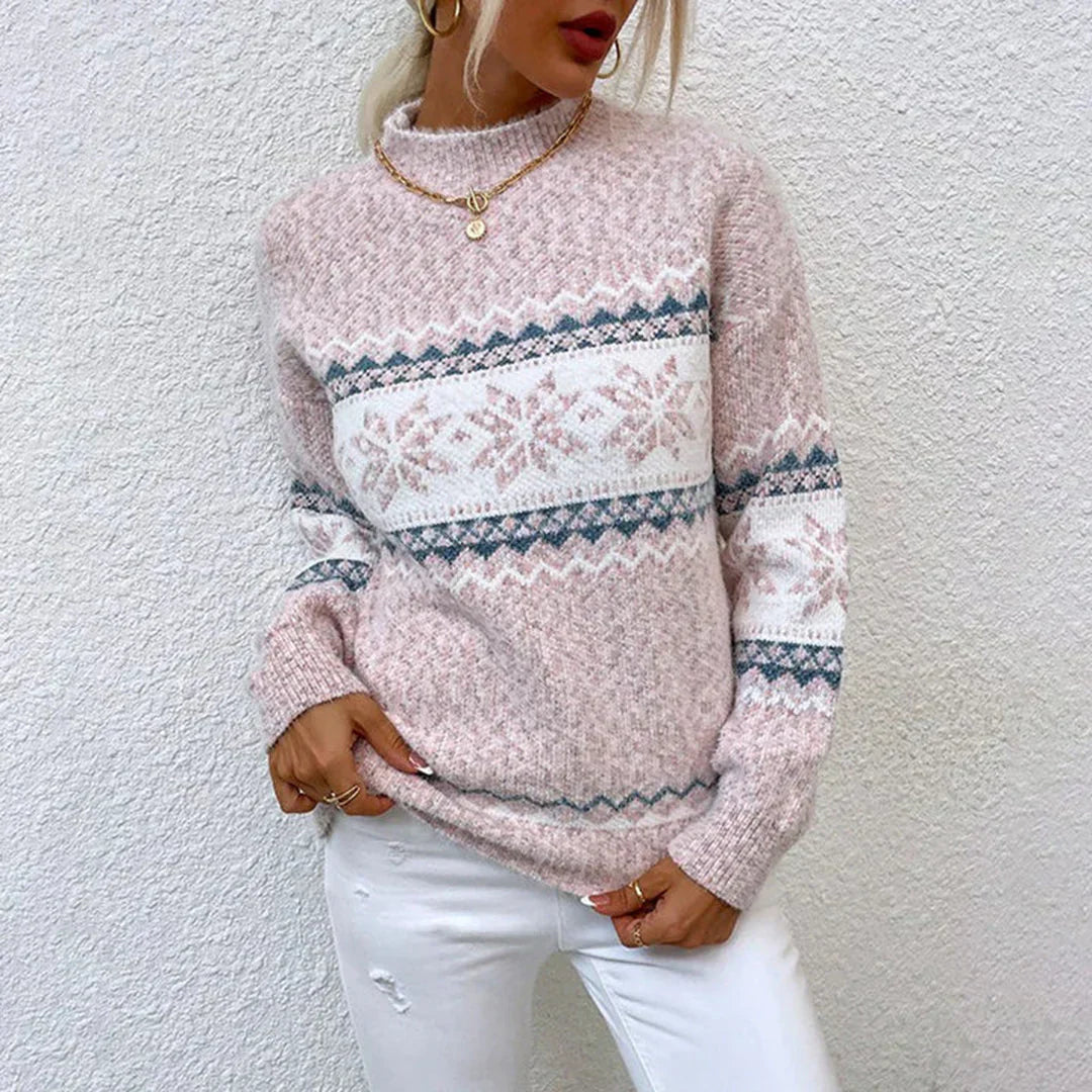Pulover Sophie pentru femei, tricotaj moale, motiv cu fulgi de zăpadă, aspect festiv