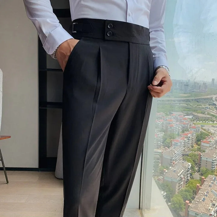 Pantalones de traje para hombre cintura alta pantalones rectos de negocios estilo coreano pantalones formales elegantes