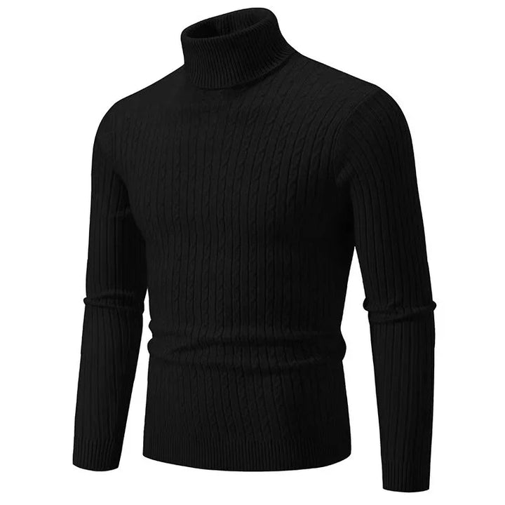 Pulover pentru bărbați 2025 cu guler înalt, tricotat uni, cald, casual, guler înalt pentru iarnă și utilizare în aer liber