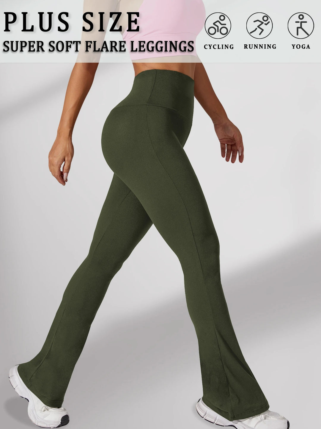Pantaloni mărimi mari cu croială largă pentru femei | Colanți bootcut cu talie înaltă și control pentru burtă