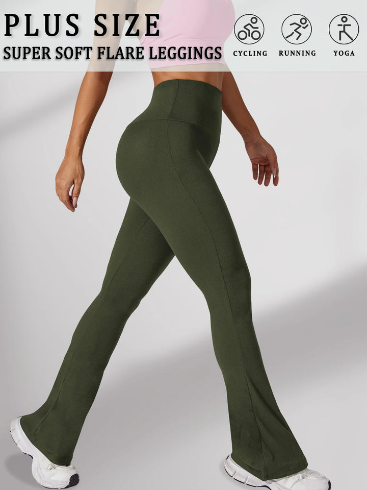 Pantaloni mărimi mari cu croială largă pentru femei | Colanți bootcut cu talie înaltă și control pentru burtă