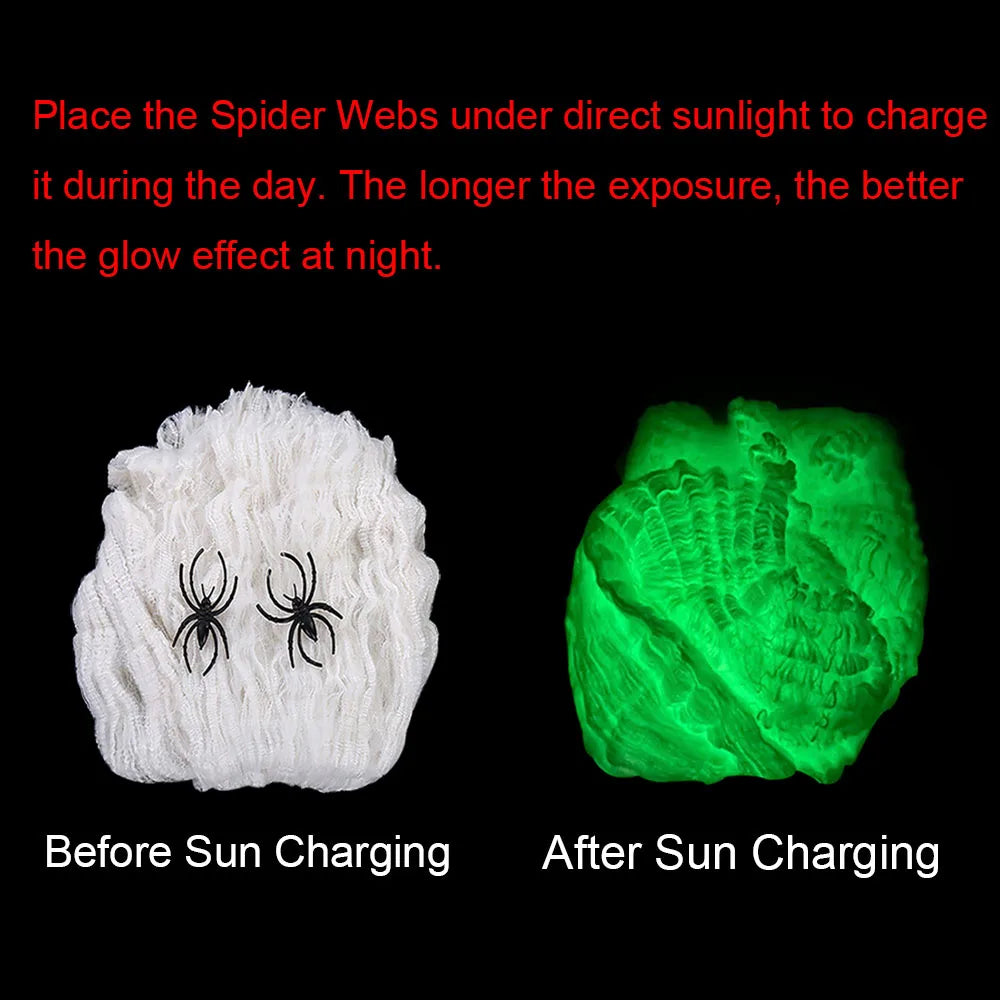 Halloween Selvlysende Edderkoppespind | Glow In The Dark Spindelvæv til Uhyggelig Udendørs Dekoration