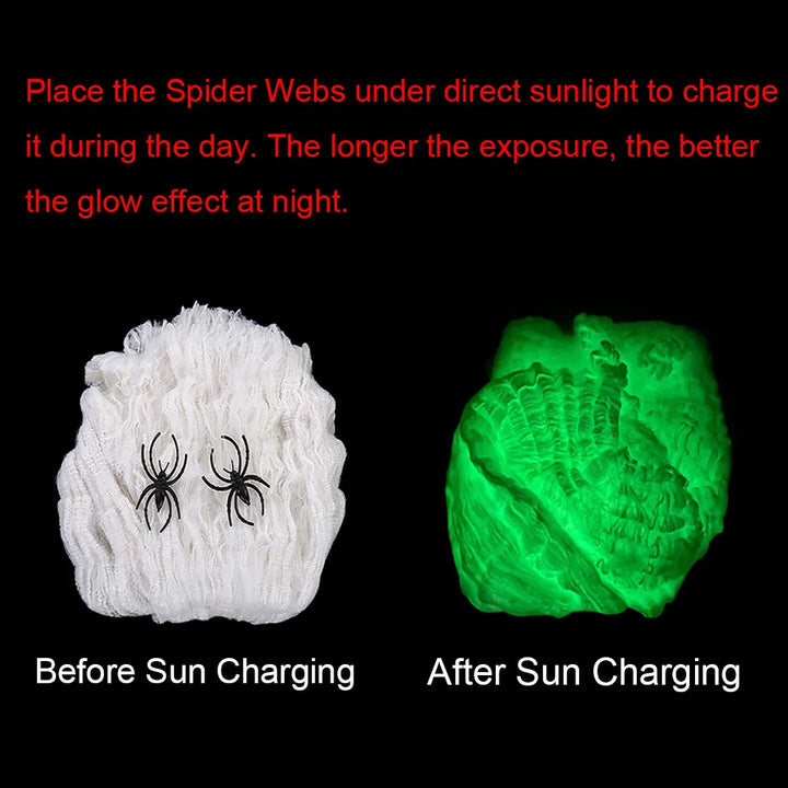 Halloween Selvlysende Edderkoppespind | Glow In The Dark Spindelvæv til Uhyggelig Udendørs Dekoration
