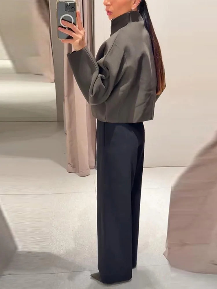 Kurtka krótka oversize | Wysoki kołnierz z zamkiem krótka casual damska