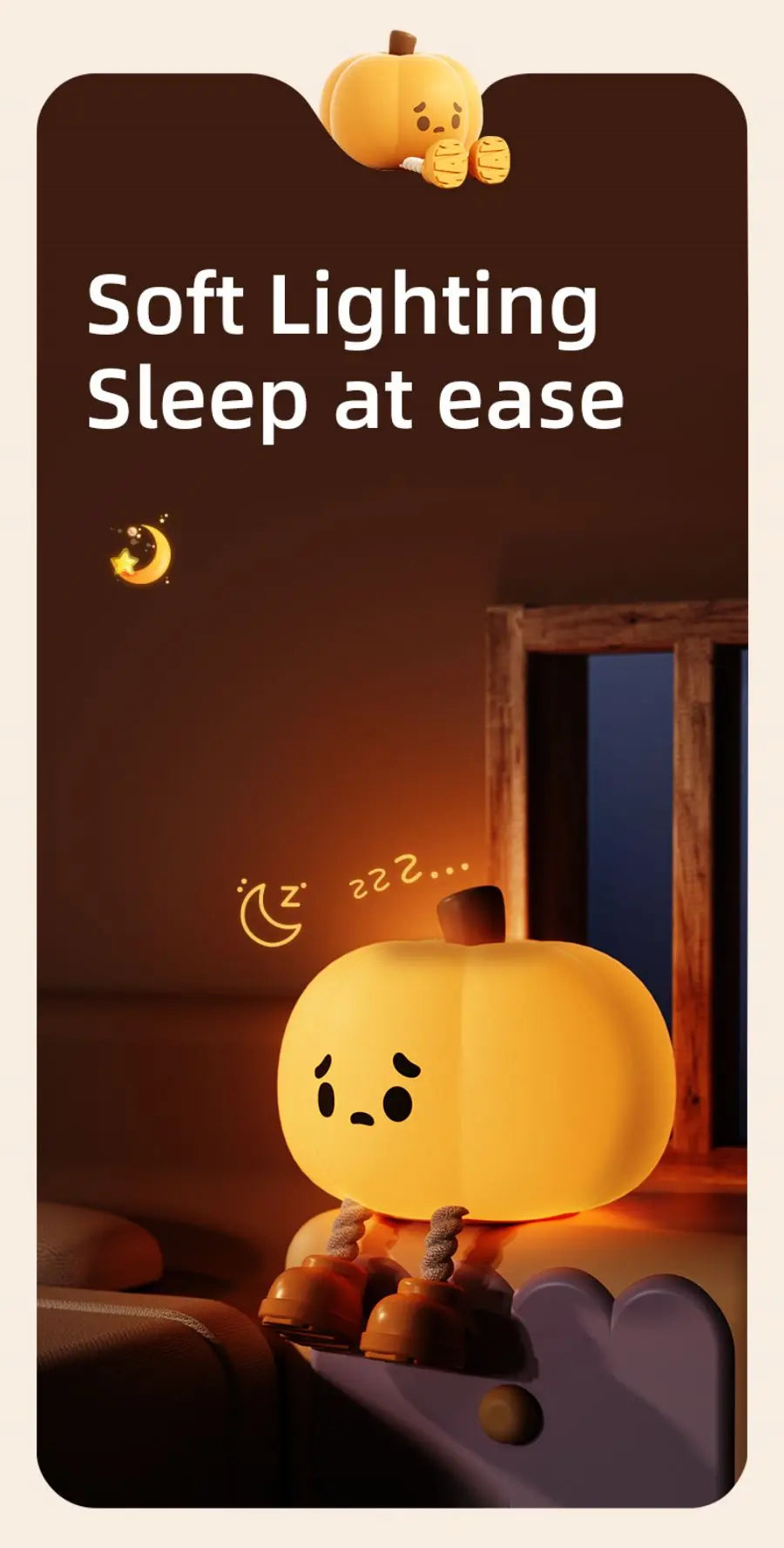 CozyGlow Halloween tök érintőlámpa – puha és nyugtató szilikon éjjeli fény