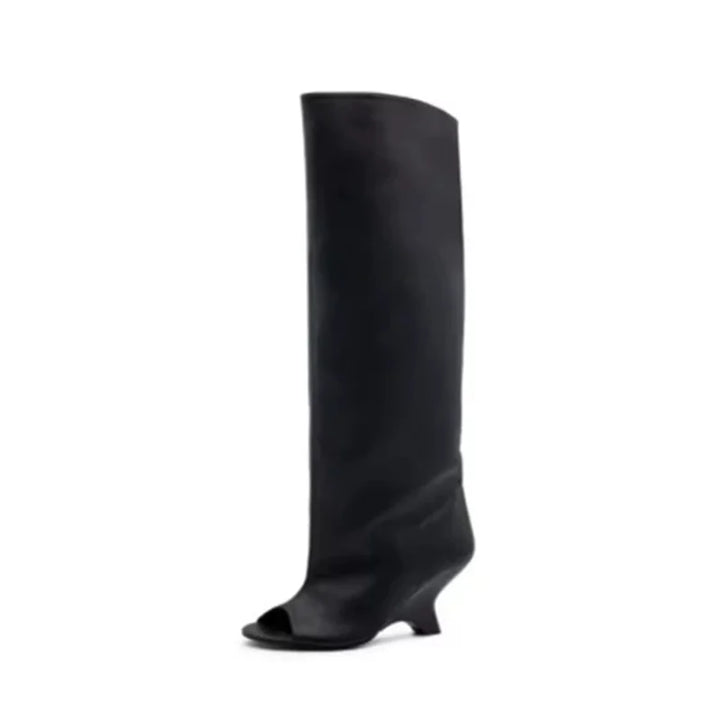 Μπότες Peep toe μέχρι το γόνατο για γυναίκες | Κομψές μπότες από σουέτ με πλατφόρμα για πάρτι και γάμο 2025