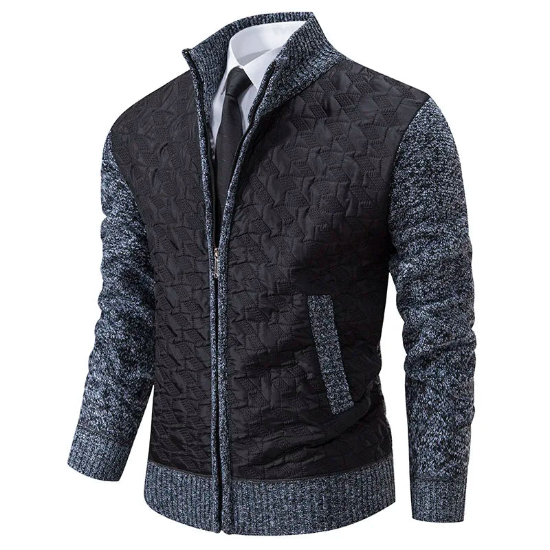 Pulover cardigan pentru bărbați | Pulover călduros din fleece cu guler în picioare pentru toamnă iarnă