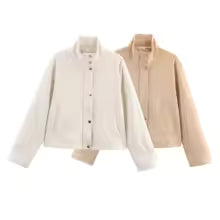 Kurtka bomber zamszowa krótka | Długi rękaw, zapinana na guziki, casual, damska