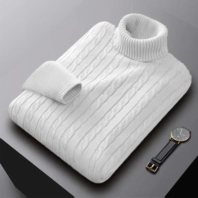 2025 ny suéter de hombre de cuello alto de un solo color suéter de punto cálido casual suéter de cuello alto de lana para hombre invierno exterior superior