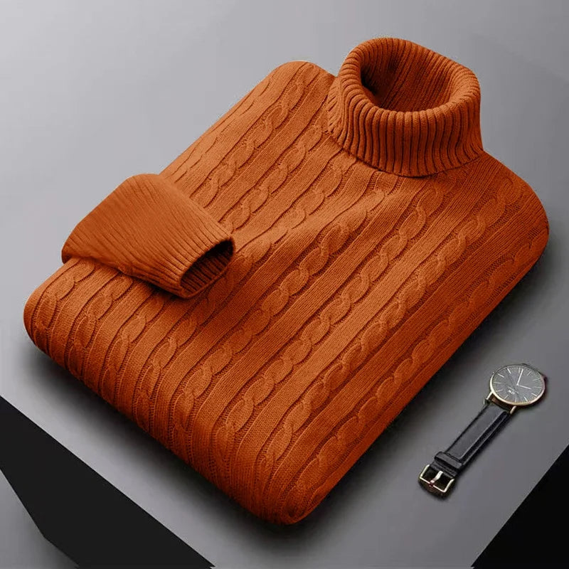 2025 ny suéter de hombre de cuello alto de un solo color suéter de punto cálido casual suéter de cuello alto de lana para hombre invierno exterior superior