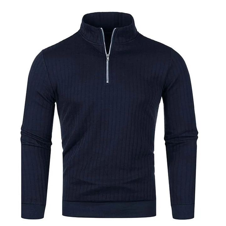 Suéter de punto para hombre con media cremallera, cuello semi-alto y manga larga
