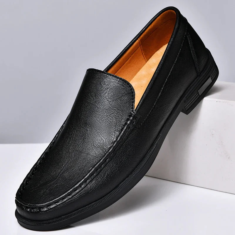 Mocasines sin cordones de cuero genuino para hombre | Zapatos formales, boda y oficina, mocasines cómodos