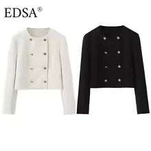 To jakker i hvid og sort med dobbeltradet design og knapper, EDSA mærke. Elegant og stilfuldt tøj til kvinder, perfekt til formelle anledninger.