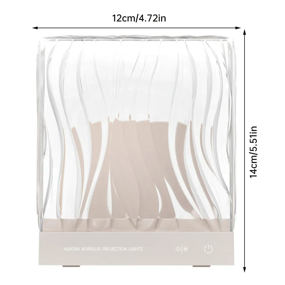 Glaslampe med bølgemønster, 12x14 cm, Aurora Borealis projektion, LED lys, moderne design, dekorativ belysning til hjemmet.
