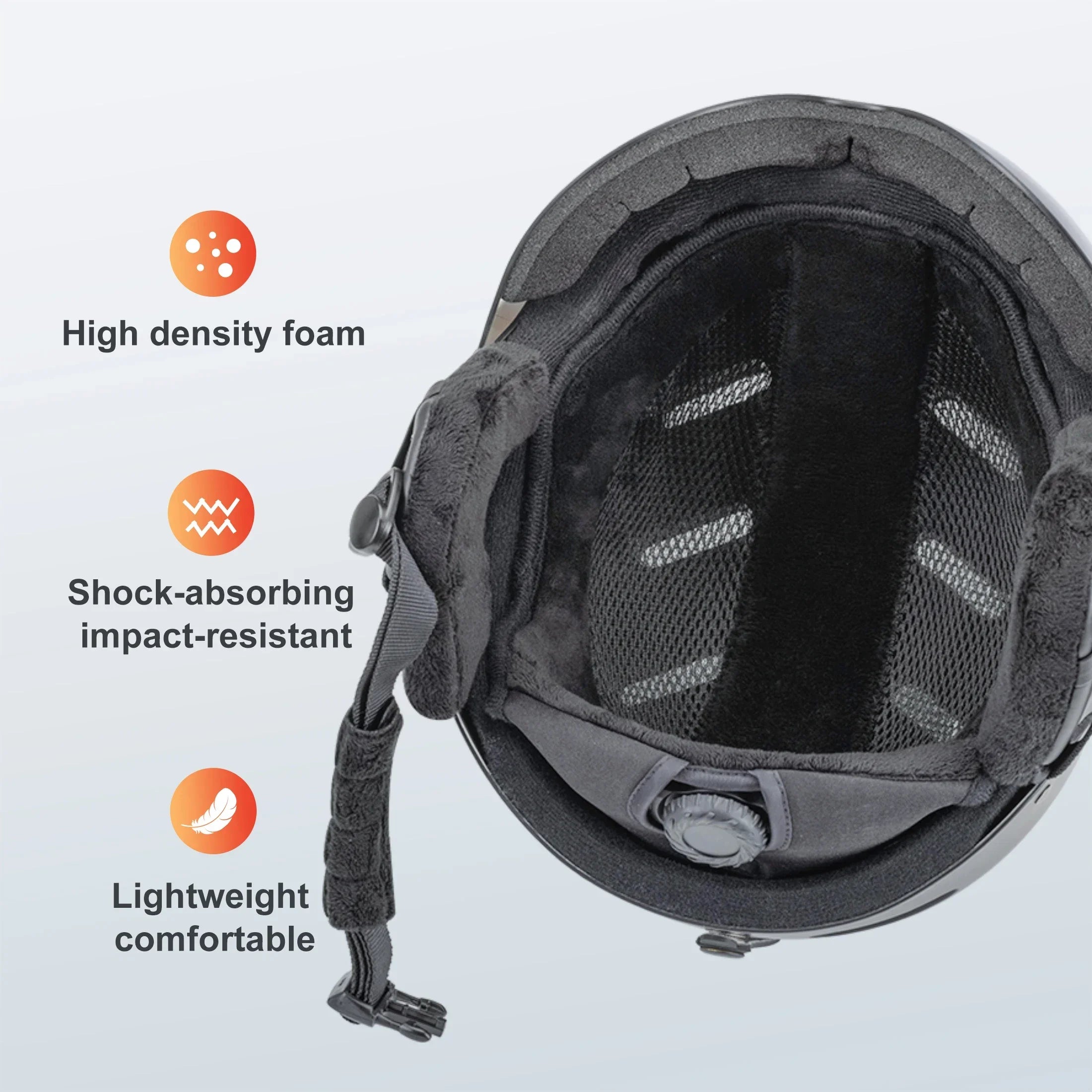 Indvendig visning af cykelhjelm med høj densitetsskum, stødabsorberende og letvægtskomfort. Ideel til sikkerhed og komfort under cykling.