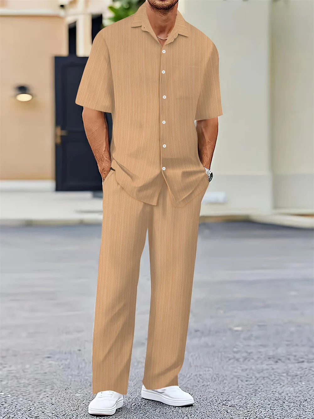 Sommer nuevo moda masculina camisa clásica hombre negocio casual conjunto