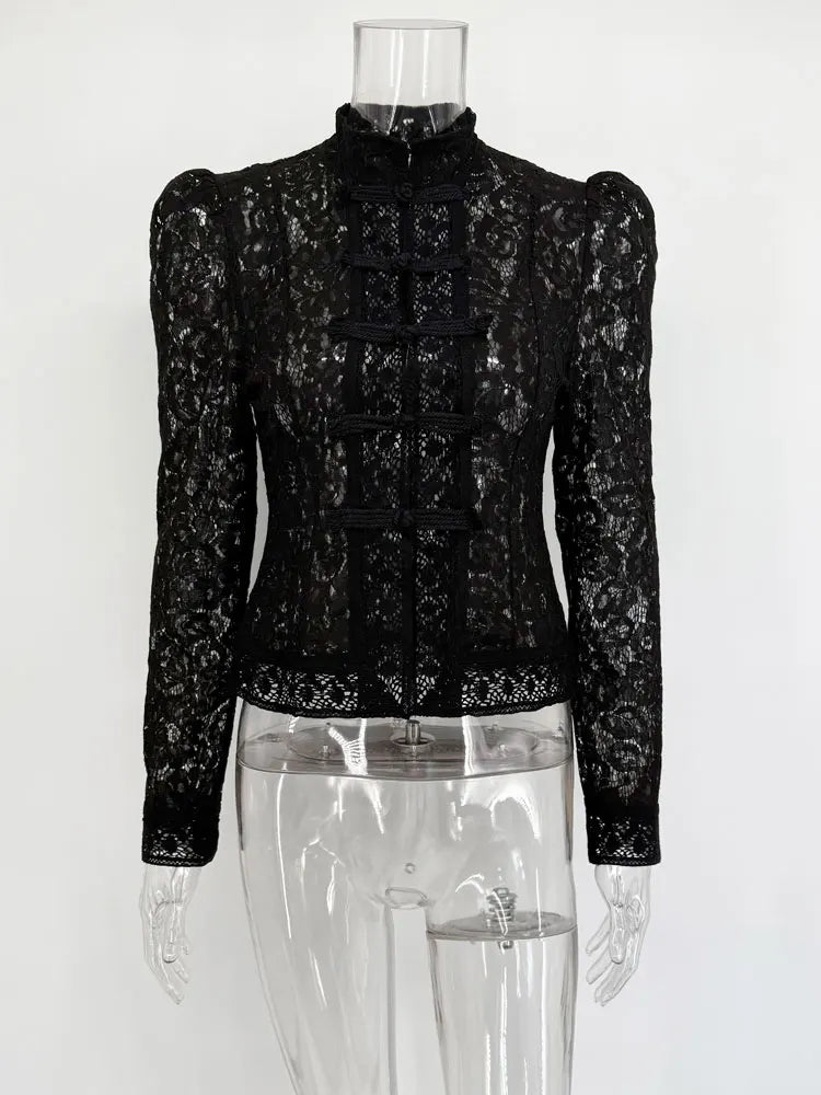 Tossy verano blusa de encaje para mujer patrón hueco vintage blusa transparente blusa ligera de encaje